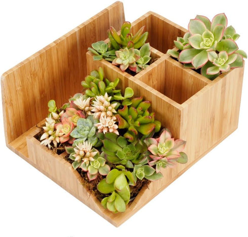 MobileVision Bamboo Multi-Function Desktop Organizer - Store Notepads, Folders, Paperclips, Business Cards & More