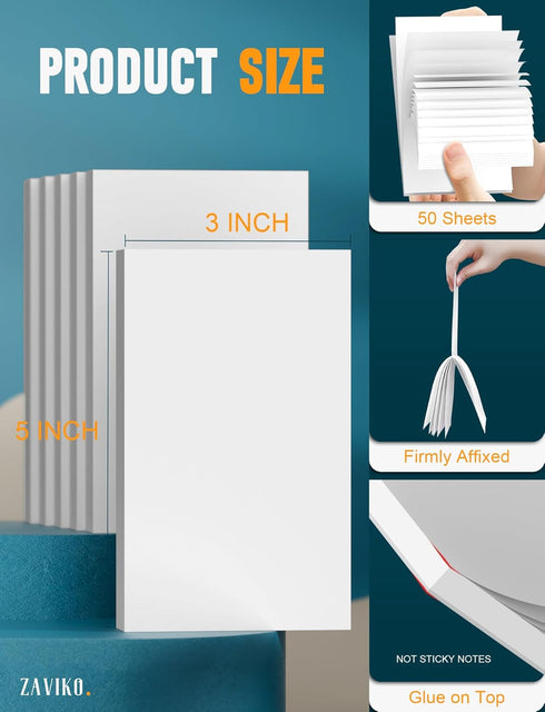 Note Pads 3x5, 6 Pack Small Notepads 3x5 Memo Pads, Small Notebooks 3x5 Scratch Pads, Small Writing Pads of Paper 3x5, White Mini Notepad 3x5 Blank Server Pads, Writing Notes Paper, 50 Sheets/Padad by Zaviko