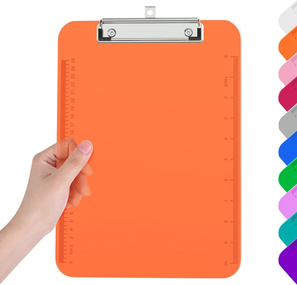 Plastic Clipboards, Translucent Purple Clipboard with Ruler, Low Profile Office School Supplies, Letter Size 12.5 x 9