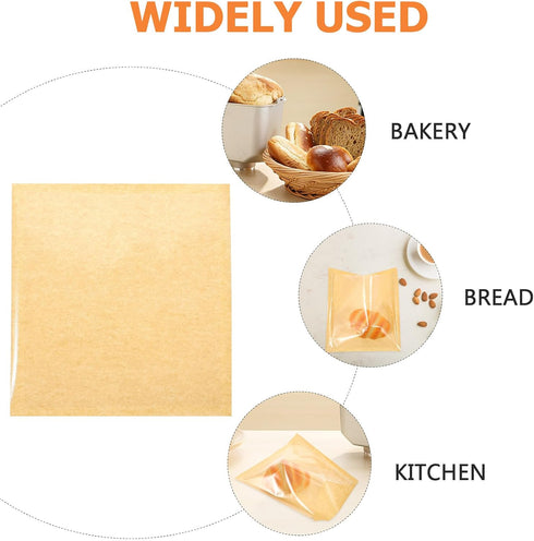 100pcs Packaging 18x19cm SOLUSTRE Kraft Paper Bread Bags with Window, Oil-resistant Bakery Bags for Homemade Bread