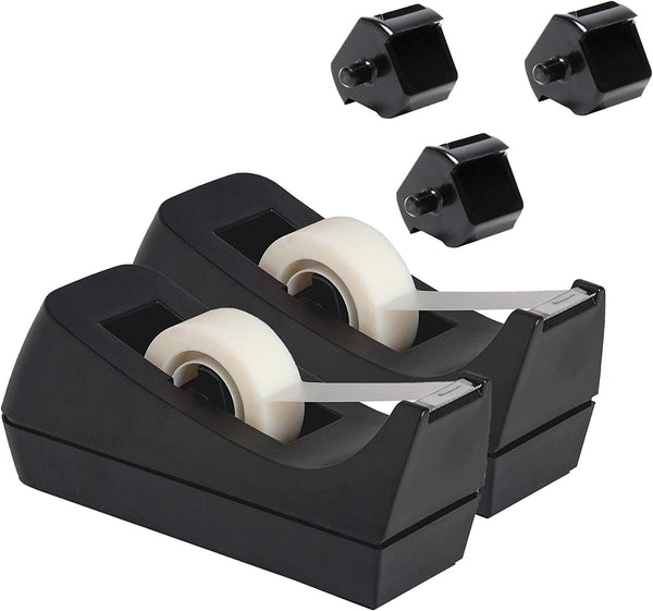 Desktop Tape Dispenser 2-Pack with Non-Skid Base & 3 Extra Replacement Cores - Perfect for Home, Office, School