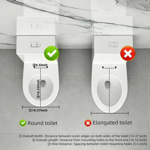 (16.53x14.37) White toilet seat, with soft-close hinges, non-slip pads, made of plastic, durable and easy to clean