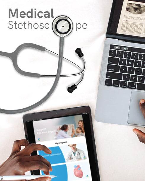 FriCARE Stethoscope for Nurses, Nursing Students, Vet - Replacement for Medical Diagnostic Gear, Grey Tubing