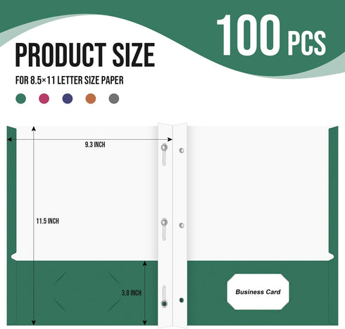 Folders with Pockets | 100 Pack Two Pocket Folders | Business Card Holder Folders for School Office Filing