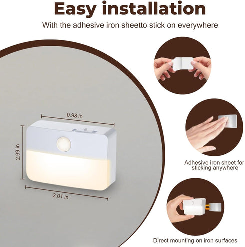 Closet Motion Sensor Night Light Indoor, Rechargeable LED Stair Lights, Warm White Stick-On Wireless Lights, Battery