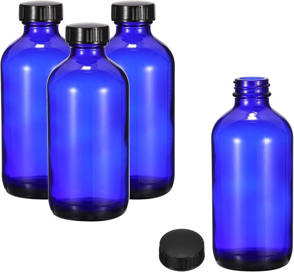 PATIKIL 8oz(240ml) Glass Sample Bottles, 4Pcs Round Dispensing Bottles with Black Poly Cone Cap for Liquids