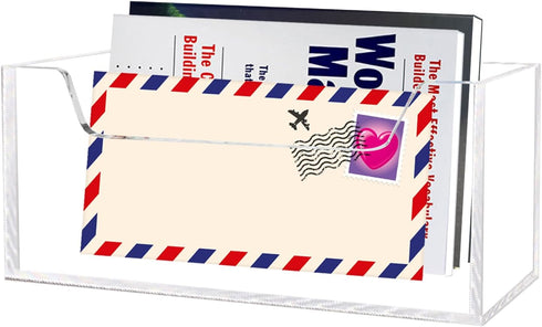 Mail Holder for Table, Acrylic Letter Holder Box for Desk or Wall Mount, Clear Mail Organizer
