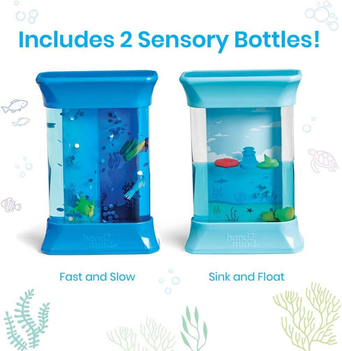 hand2mind 3-5, Exploring Ocean Forces Sensory Bottles, Quiet Fidget Toys for Kids Toddler Learning Toys, Calming Corner