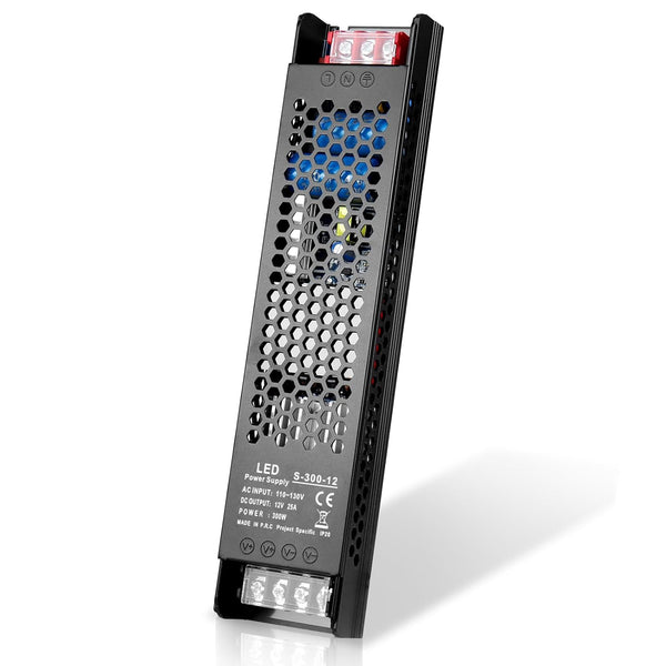 PZETCEIR LED Driver 12V 300W 25A Slim LED Power Supply, AC 110V to