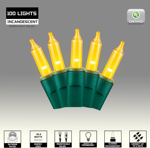 100LIGHTS Yellow Extra-Bright Christmas Decorative Lights, 5.98m UL Certified Mini String Light Set for Home Garden