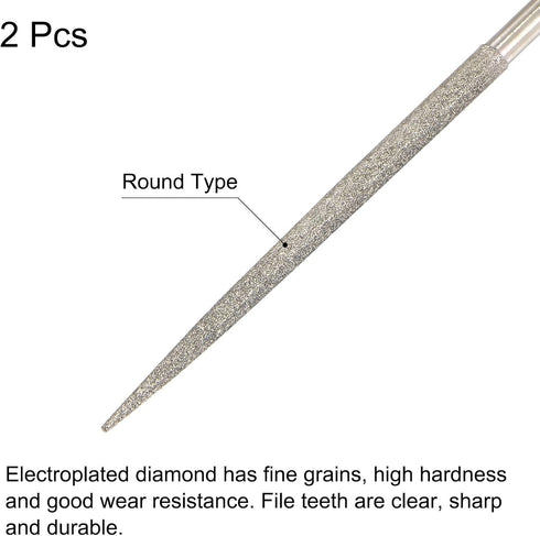 uxcell Diamond Needle Files, 3mm x 140mm Round Type File, Hand Tool for Metal Wood Stone Marble, 2 Pcs