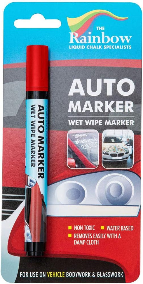 Window Markers for Glass, Washable Car Window Paint Pen - Auto Marker, Red Fine Tip, Dry Erase Liquid Chalk