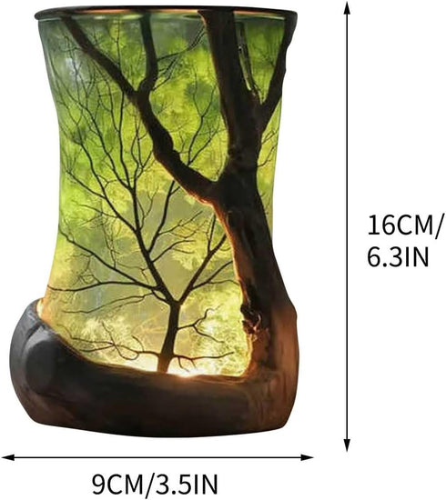 6.3'' Forest Nature-Inspired Vintage Lantern Table Lamp for Bedrooms, Branches Night Light, Small Farmhouse Rustic End