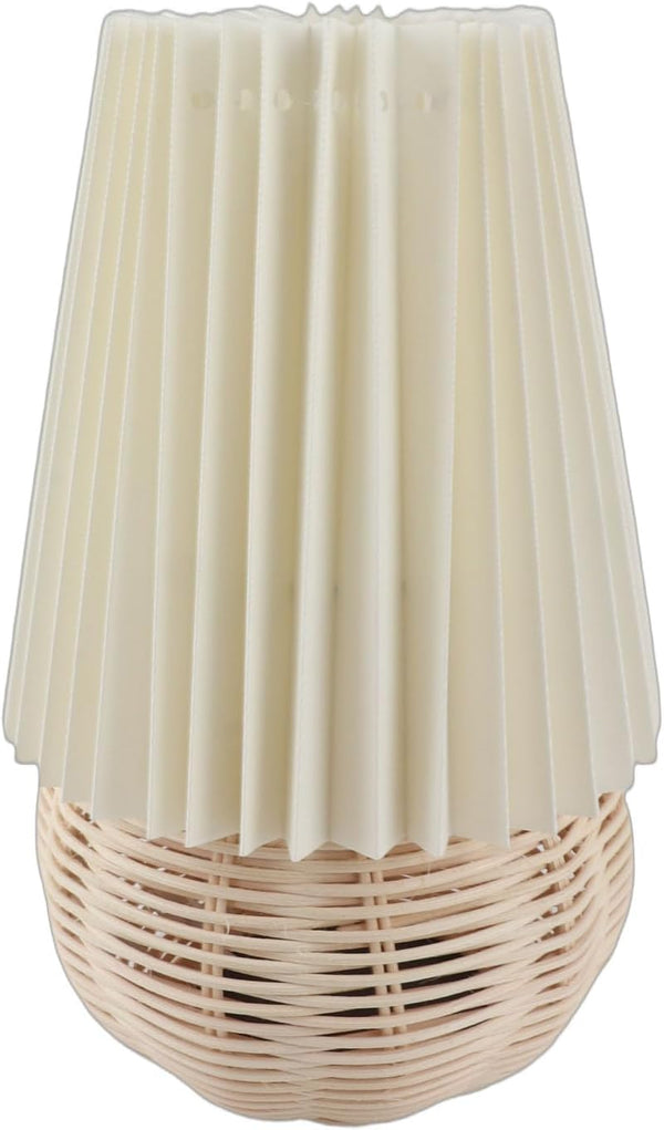 F&Yard Small Table Lamp Bedside Nightstand Mini Lamp, Rattan Pleated Aesthetic Vintage Lamp
