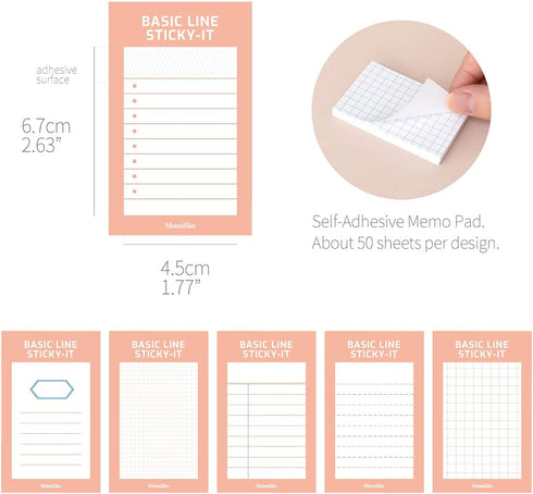 Monolike Basic Line Orange Sticky-it - 6p Set Self-Adhesive Memo Pad 50 Sheets
