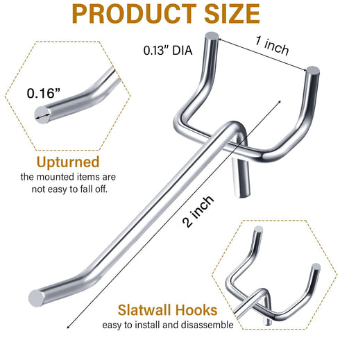 Shimeyao 100 Pcs Peg Board Shelving Hooks - Stainless Steel Display Hook for 1/8 1/4 Pegboard, 2 Inch