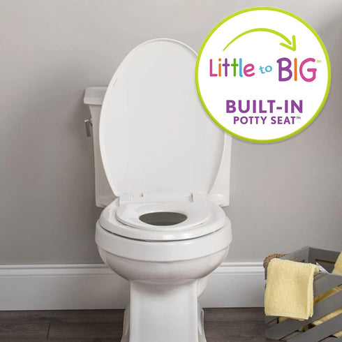 Little2Big Toilet Seat with Built-In Potty Training Seat, Slow Close, Durable Plastic, Made in USA, ELONGATED, White