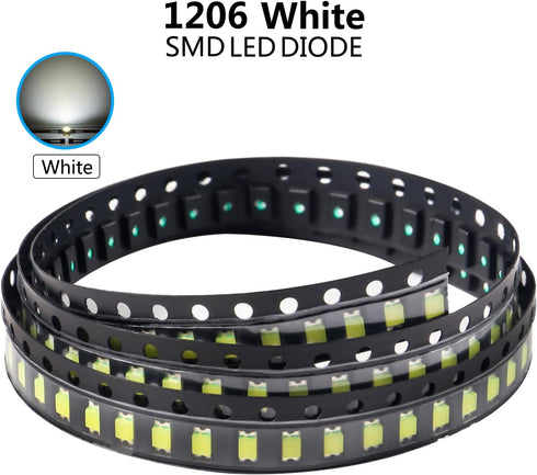 Coliao 200pcs 1206 (3.2mm 1.6mm 3V 20mA 270-320MCD) Bulb White SMD LED Diode Lights Chips x DC Super Bright Lighting