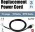 EP 2 Pack 3 ft 14/3C SJTW Appliance and Power Tool Cord, 14 Gauge 3 Prong Heavy Duty Replacement Power Supply Cord Cable, 110V 115V 120V AC Pigtail, 15A, 1875w