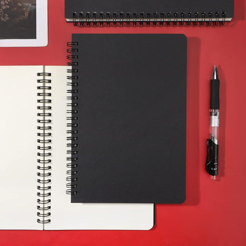 EUSOAR A5 Spiral Notebook Journal, 3 Pack, 5.5"x8.3", Blank Kraft Sketch Notebooks, 120 Pages, College Planner