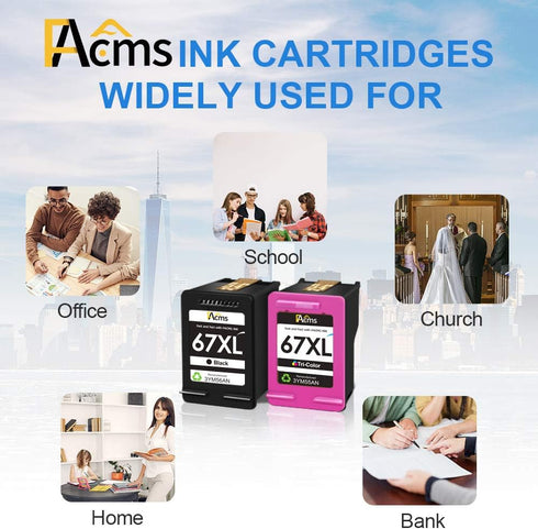 Remanufactured Ink Cartridge Replacement for HP 67 67XL, 1 Black 1 Color for Envy and DeskJet Printers