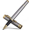 BEILUNER Silver Chrome Ballpoint Pen with Golden Trim, Best Gift Set for Men & Women, 0.5mm Extra Black Refill
