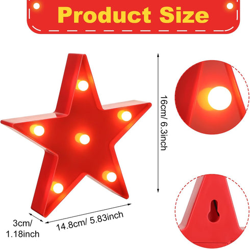 4 Jutom Pieces Star Night Lights LED Plastic Star Shaped Sign Lighted Marquee Desk Lamp for Gift Red