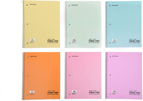 Spiral Notebooks - 6 Pack, Pastel, College Ruled, 70 Sheets, For School, Office, Business, Professional