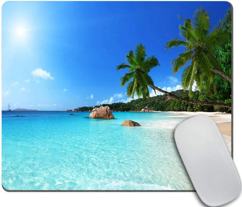 Ocean Mouse Pad, ANSE Lazio Beach at Praslin Island Surfing Scenic View Rectangle Non-Slip Rubber Mousepad