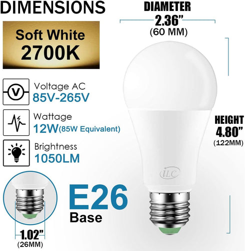 ILC LED Light Bulb, 85W Equivalent, Color Changing 2700K Warm White, Remote Control RGB, Dimmable E26, 4 Pack