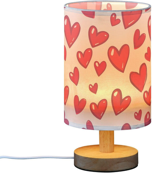 ALAZA Bedside Table Lamp for Bedroom Red Love Heart Nightstand LED Light Lamps with USB Port Linen Fabric Shade Table