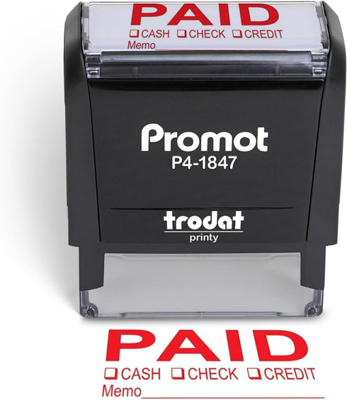 Promot Paid Stamp, Self Inking Stamp for Office, Accounts Payable, Red Ink