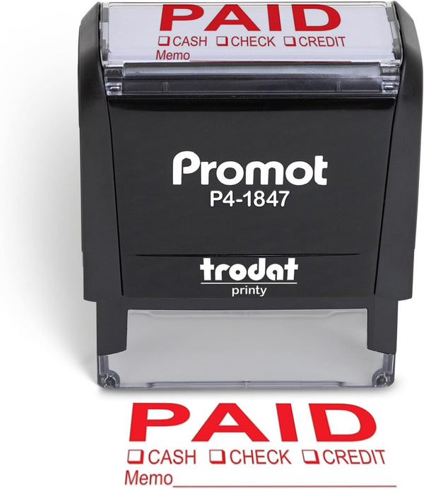 Promot Paid Stamp, Self Inking Stamp for Office, Accounts Payable, Red Ink