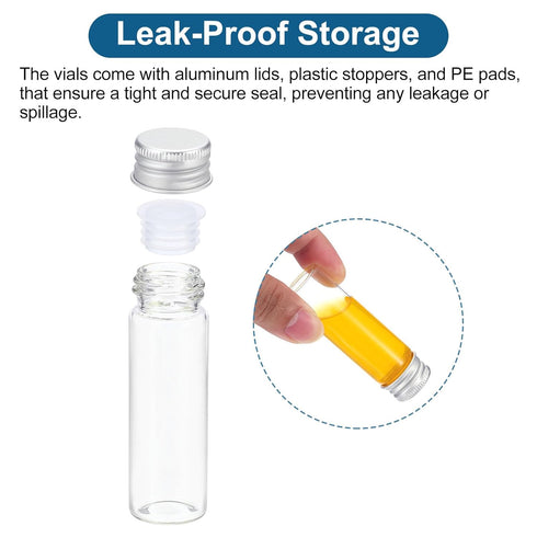 PATIKIL 15ml Clear Glass Vials, 25 Pack Small Liquid Sample Vials with Screw Caps, Leak-Proof Bottles and Labels