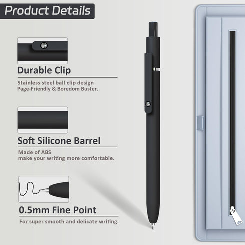 Gel Pens, 6 Pcs 0.5mm Fine Point Black Ink Pens for Smooth Writing, Quick Dry for Journaling, Office School Supplies