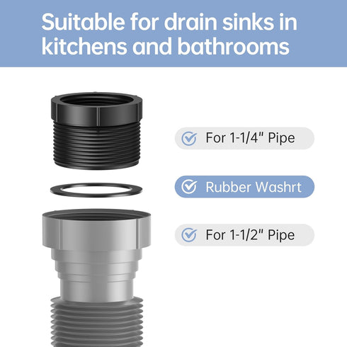 2 Packs Expandable Flexible P-Trap Pipe Kit (1 1/2" or 1 1/4") for Kitchen Sink Drainage Solution