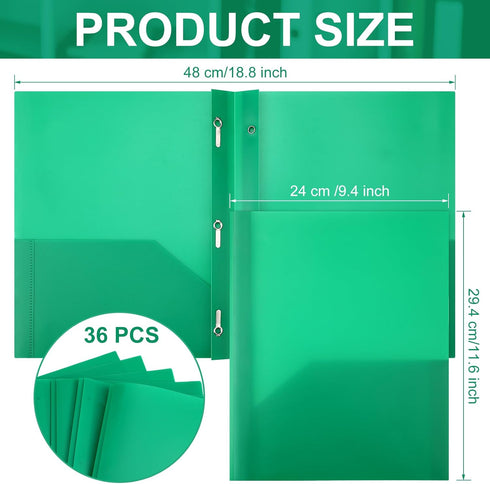 Cholemy 36 Pcs Plastic Pocket Folders, Letter Size, 2 Heavy Duty Pockets, Bulk File Folders with Fasteners