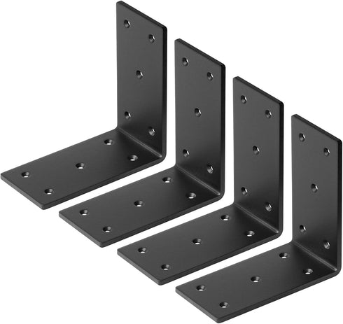 4 Pack Black Steel L Bracket, 6" L x 3" W Heavy Duty Corner Bracket for 4x4 6x6 Post, 90 Degree Metal Joint