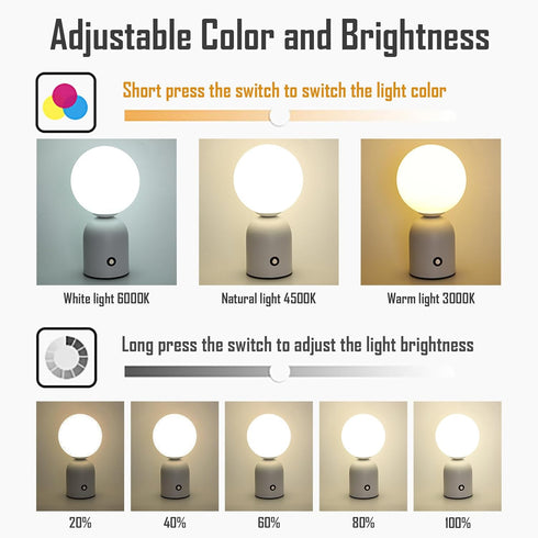 kvppvt Cute Macaron Color Rechargeable Night Light, Metal Base, Acrylic Round Lampshade, Adjust Light Color
