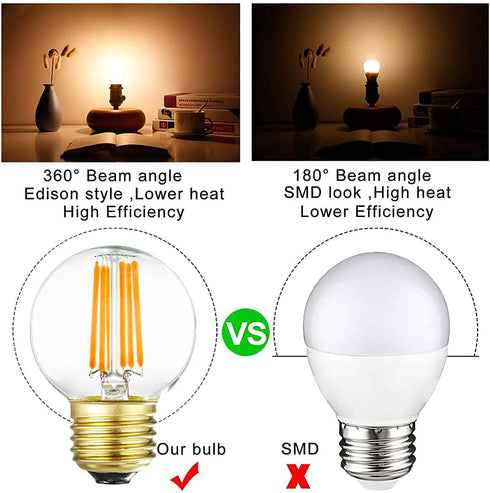 Dimmable G16.5 Bulbs,6W E26 Bulbs,Warm 2700K,600lm,6W 60 Watt,G50 Bulb Bulb 6Pack. Leools LED Edison LED Light White