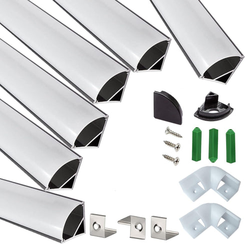 THMOOTHER UV Resistance 3.28FT V Shape LED Strip Black Channel Diffuser,6-Pack Aluminum