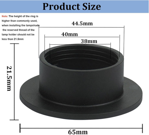 E26 E27 Ring,21.5mm/0.85inch E26 E27 1-1/2 Inches (Black,4-Pack) Light Socket Shade Height Plastic Lamp Shade Collar
