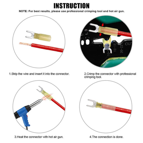 Glarks 50pcs #10 Heat Shrink Fork Connectors, 12-10 Gauge Electrical Insulated Crimp Terminals Assortment Kit (Yellow)