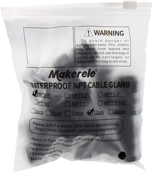 MAKERELE NPT 3/8” Nylon Cable Glands, IP68 Waterproof Strain Relief Cord Connector