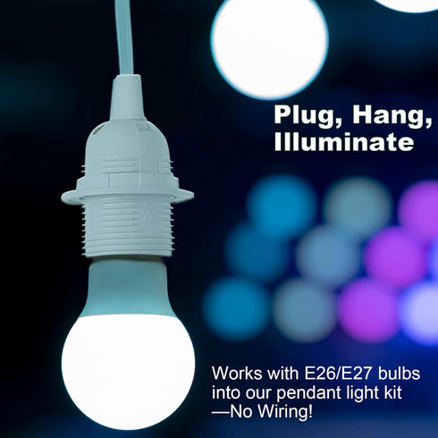 16Ft E26/E27 1 Pack, Plug in Light Socket - Pendant Light Cord Kit Light Socket Hanging Lantern Lamp Cord with On/Off