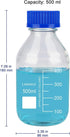 Round Media Storage Bottles with GL45 Blue Screw Cap, Borosilicate Glass Clear Wide Mouth Graduated Round Bottle