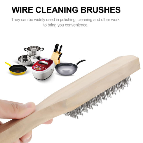 5 10.4" Pcs Wire Brush for Rust Removal, Heavy Duty Steel Wire Scratch Brush with Curved Wood Handle, Metal Bristle