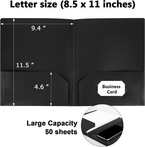 HABGP12 Pack Black File Folders with Pockets and Business Card Slot, Letter Size Plastic 2 Pocket Folders for Documents, Office Filing Cabinet Folders, School Supplies for College Students by habgp