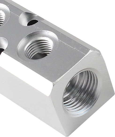 4 Way Pneumatic Manifold Air Distribution Block, Silver Compressed Air Coupler Fast Connector for Compressor