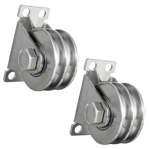 Heavy Duty Double Groove Cable Fixed Pulley Block, Stainless Steel, Bearing Inside, 2 Pack for Lifting System